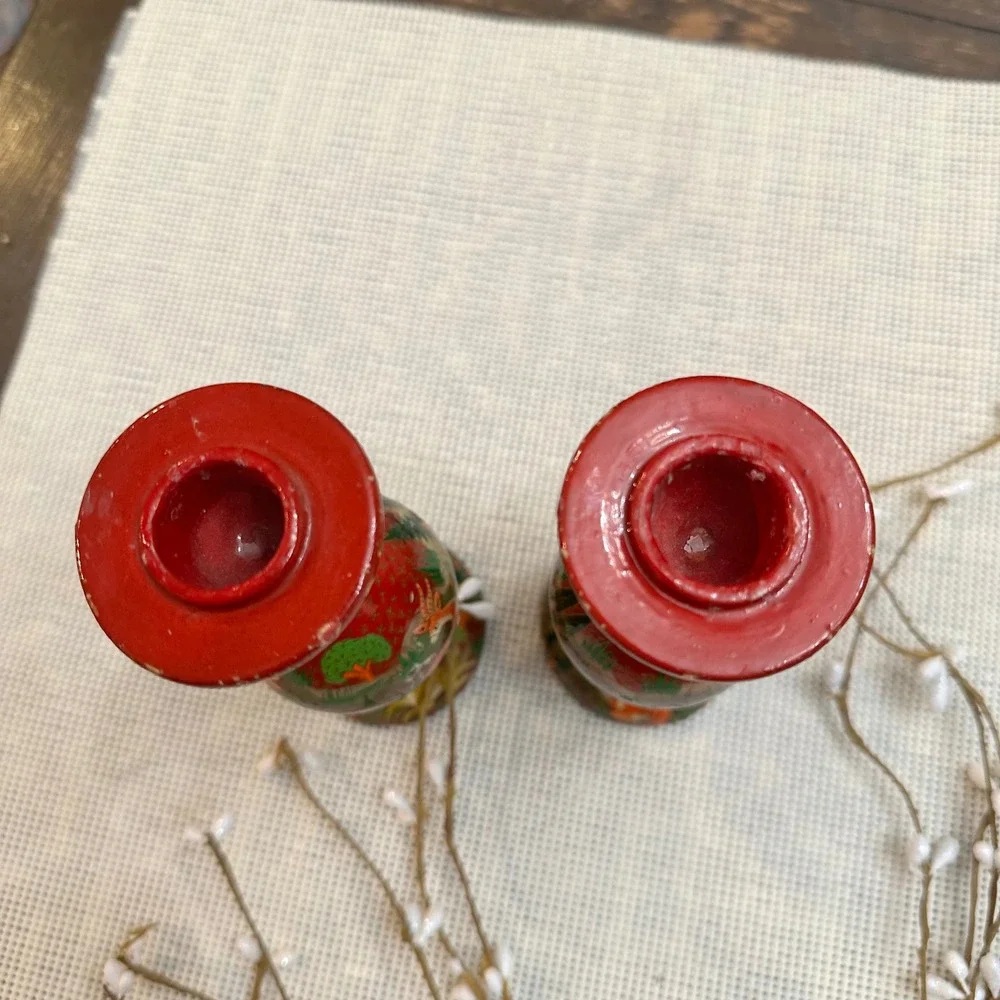 Hand‎ Painted Paper Mache Candleholders 2 Piece Vintage Deers